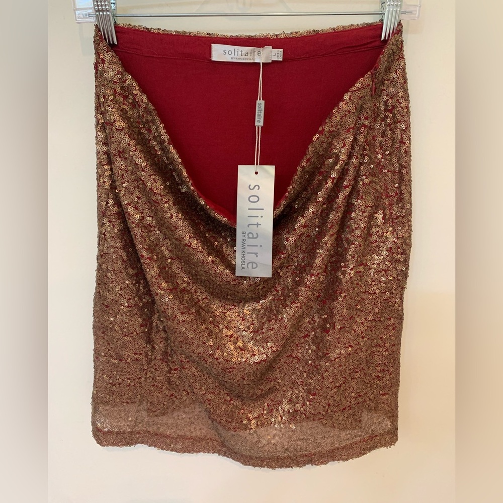 NWT size Large SOLITAIRE bay RAVI KHOSLA gold tone sequins skirt